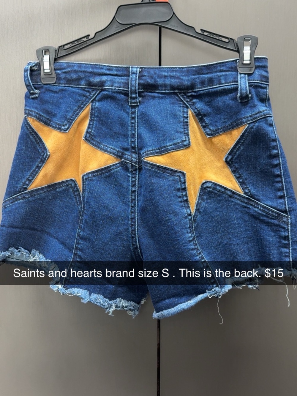 Saints & Hearts Blue Denim Star Appliqué Women's Shorts - Tan Stars